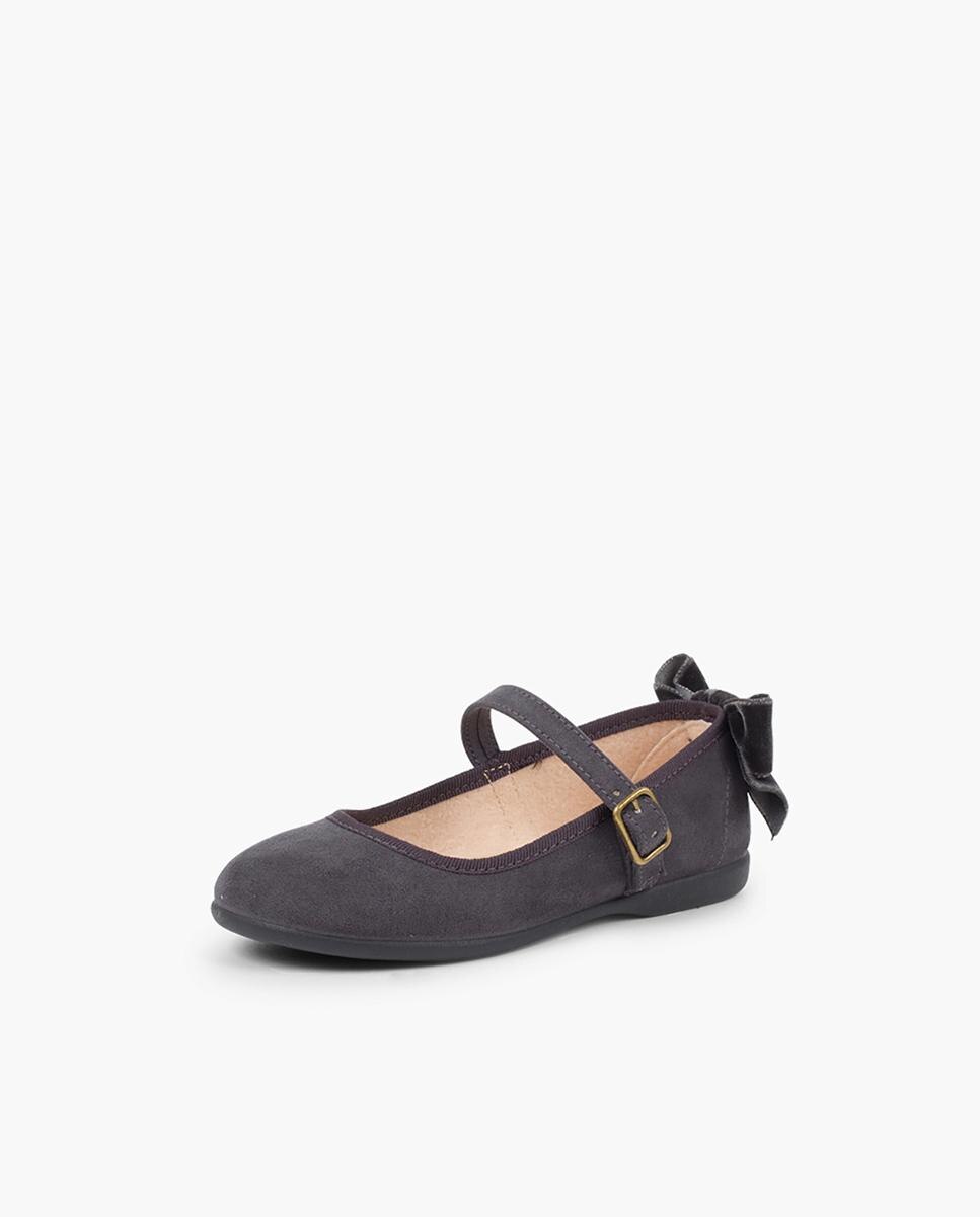 Merceditas Infantil de Veludo com Fivela Cinzento-escuro-2