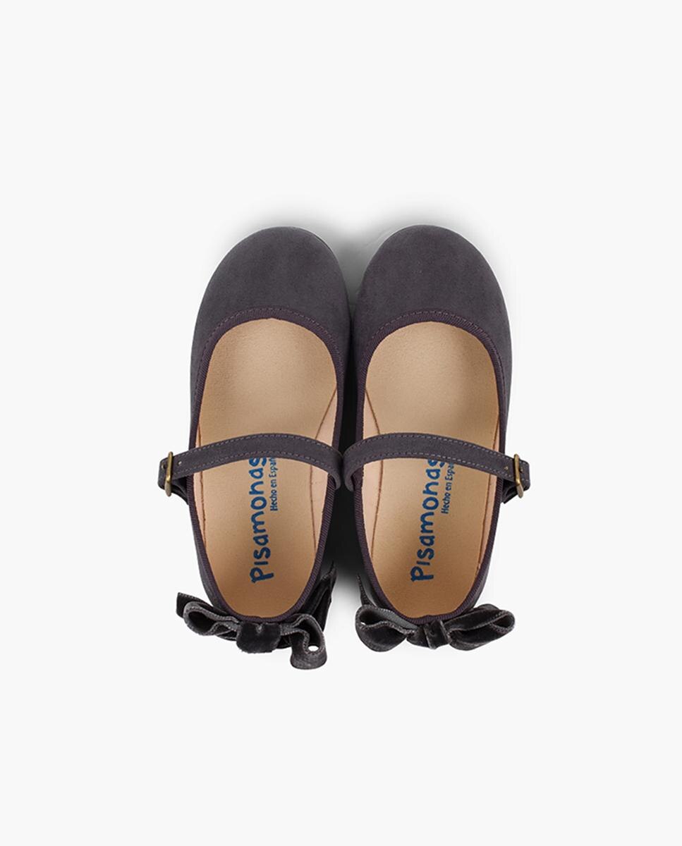 Merceditas Infantil de Veludo com Fivela Cinzento-escuro-5