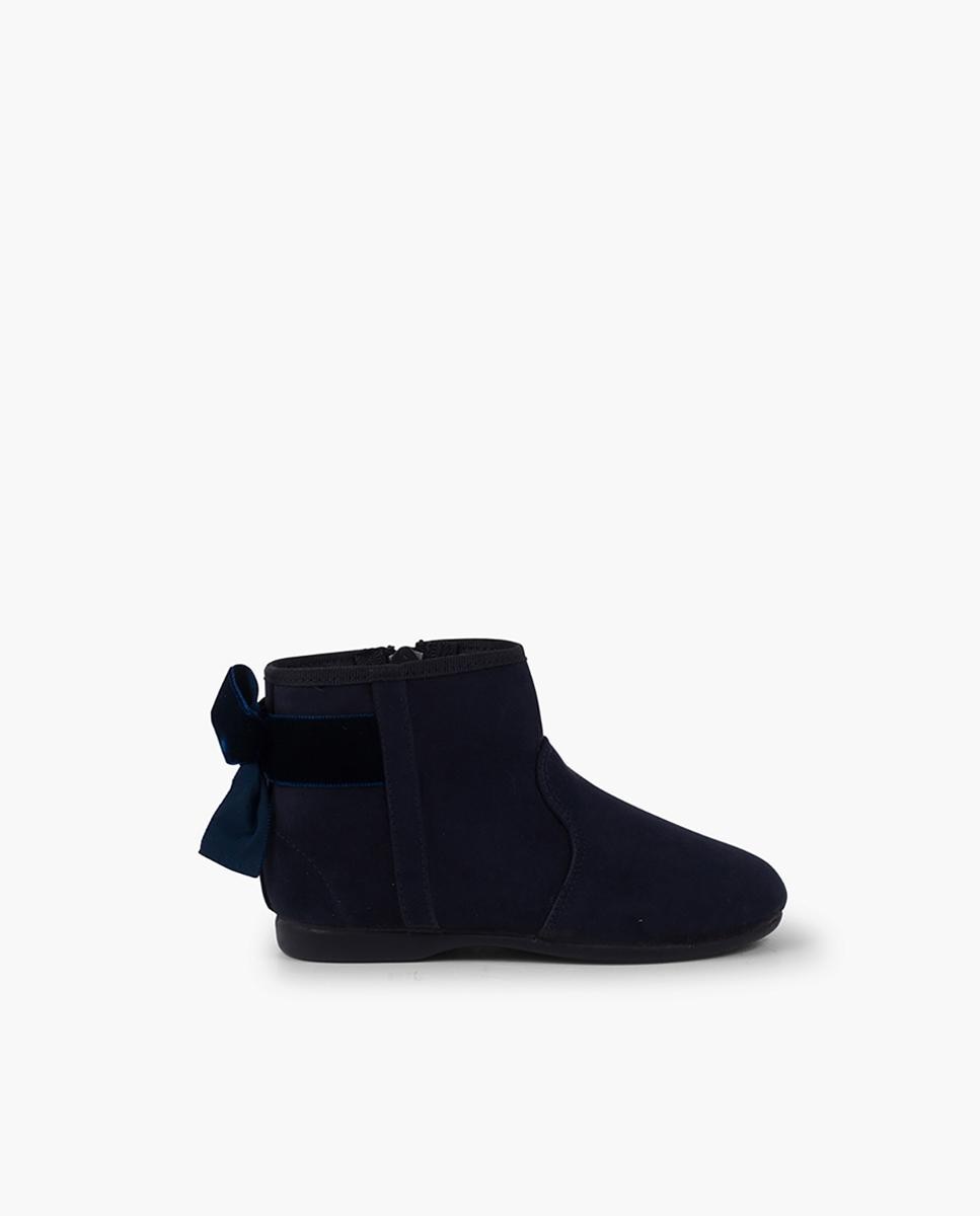 Botas Infantil com Laço Veludo e Fecho Zip Azul-marinho-1