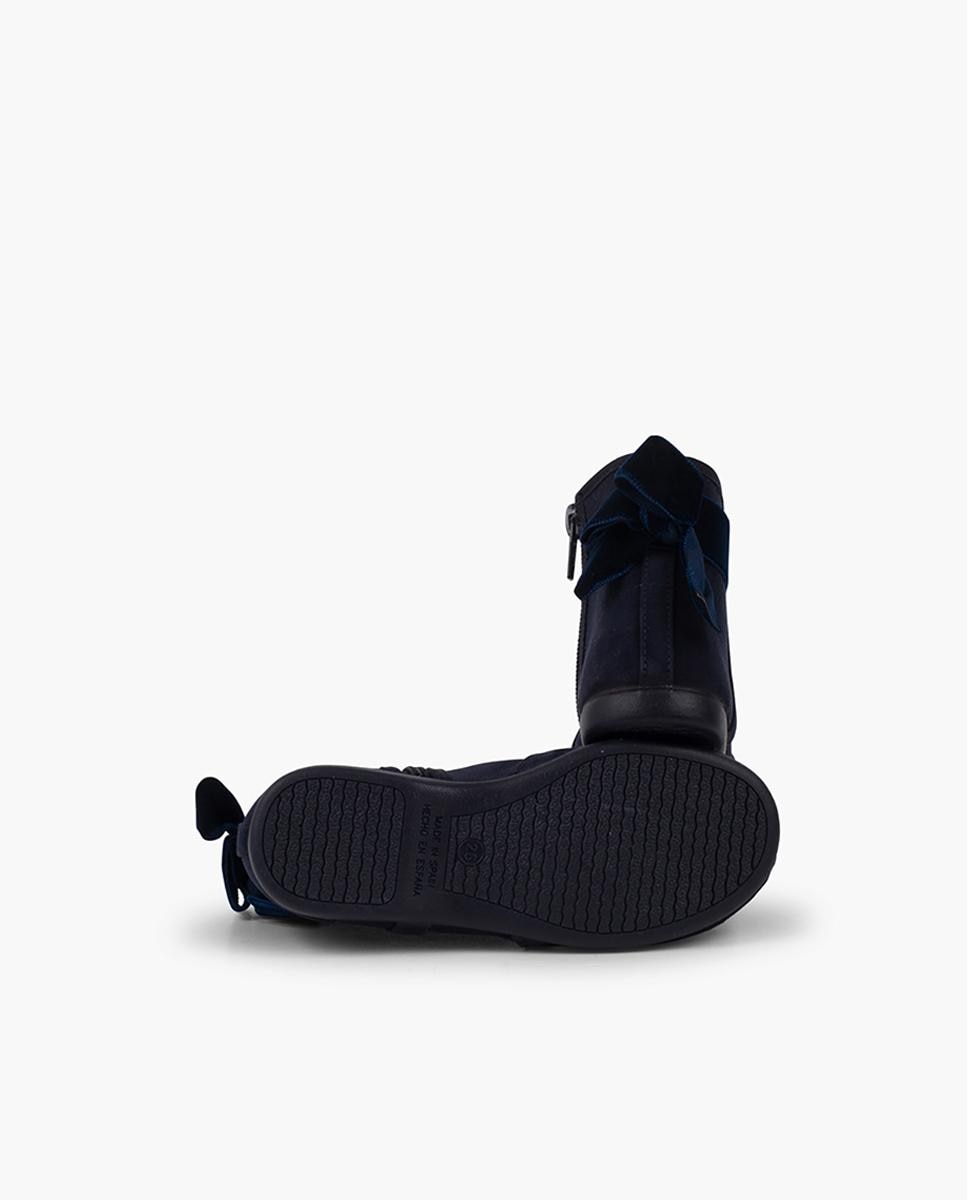 Botas Infantil com Laço Veludo e Fecho Zip Azul-marinho-3