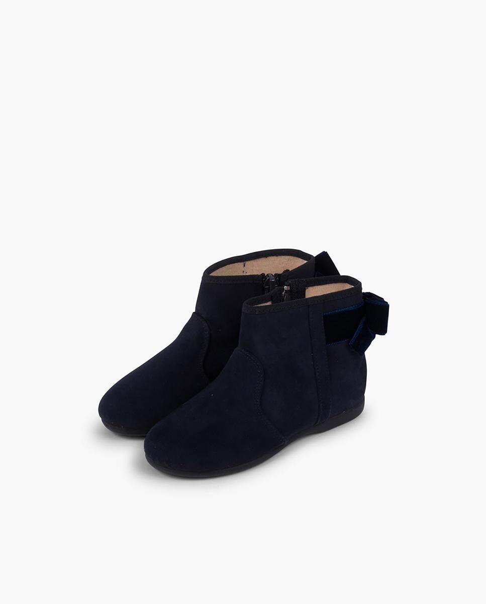 Botas Infantil com Laço Veludo e Fecho Zip Azul-marinho-4