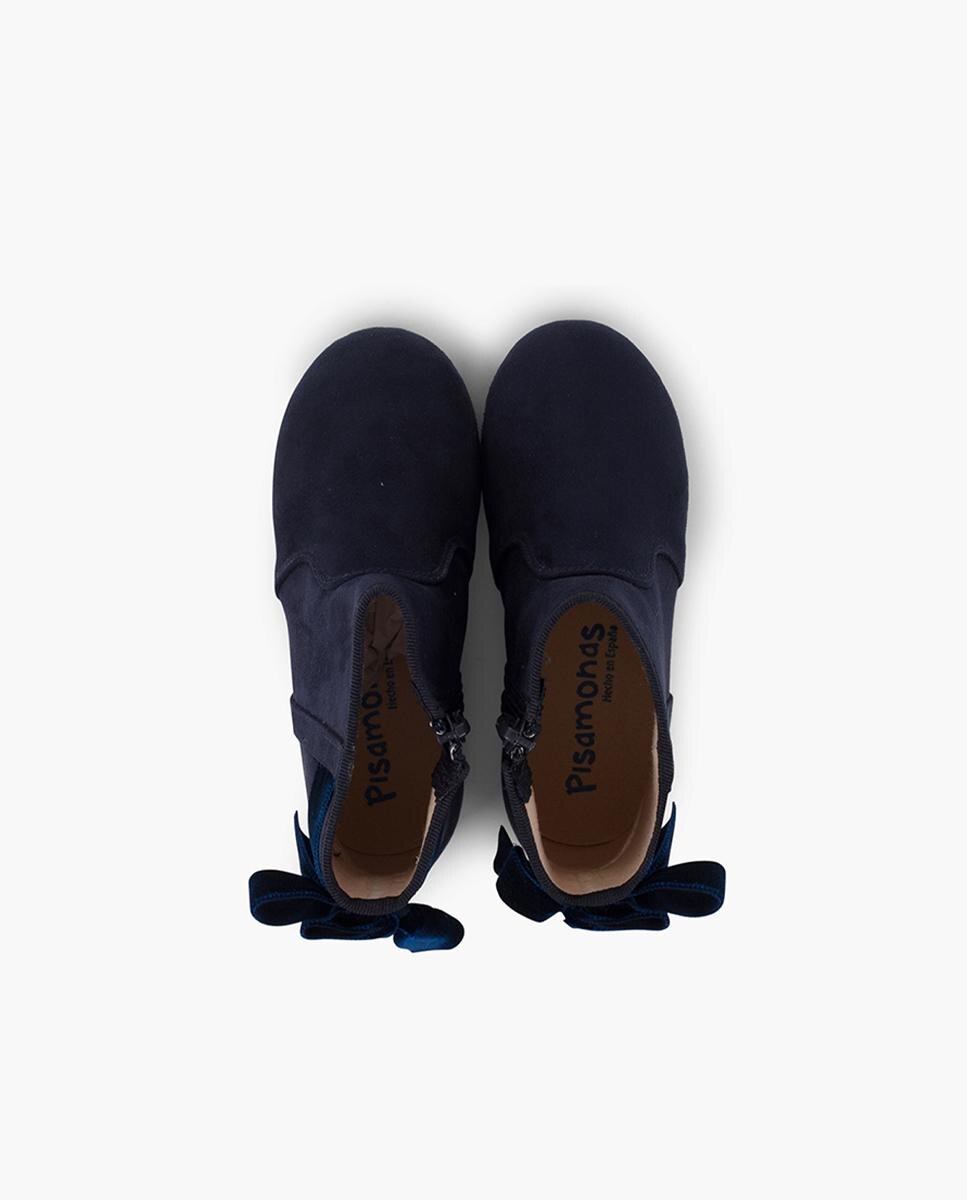 Botas Infantil com Laço Veludo e Fecho Zip Azul-marinho-5