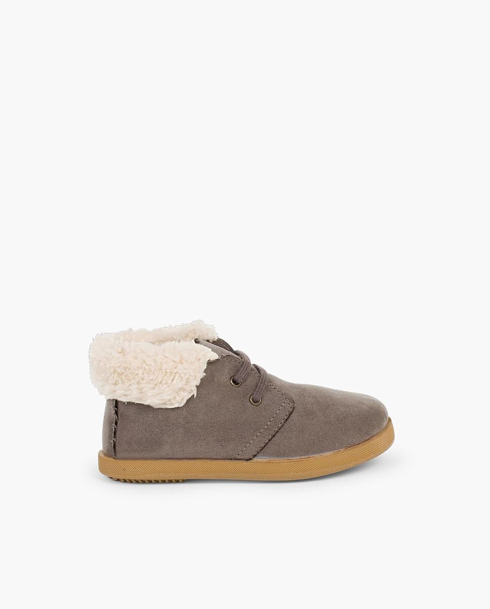 Botas para Bebé com Atacadores e Pelo de Ovelha Taupe-1