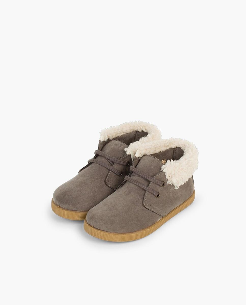 Botas para Bebé com Atacadores e Pelo de Ovelha Taupe-4