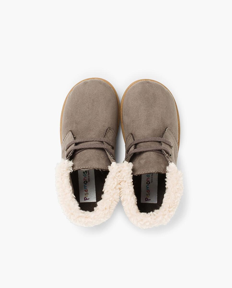 Botas para Bebé com Atacadores e Pelo de Ovelha Taupe-5