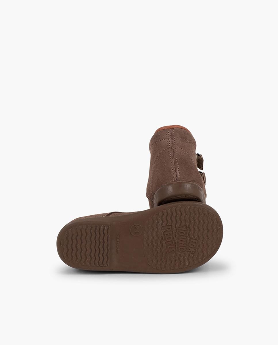 Botas de Bebé em Croute com Tira Aderente com Adorno de Fivelas - Azul-Marinho Pisamonas Taupe-3