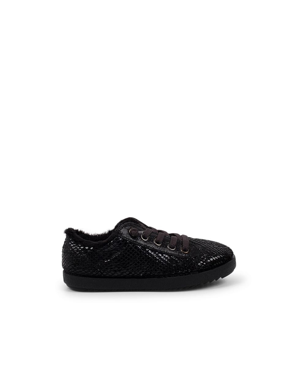 Sapatilhas de Lona Infantil Animal Print de Serpente com Forro Pisamonas Preto-1