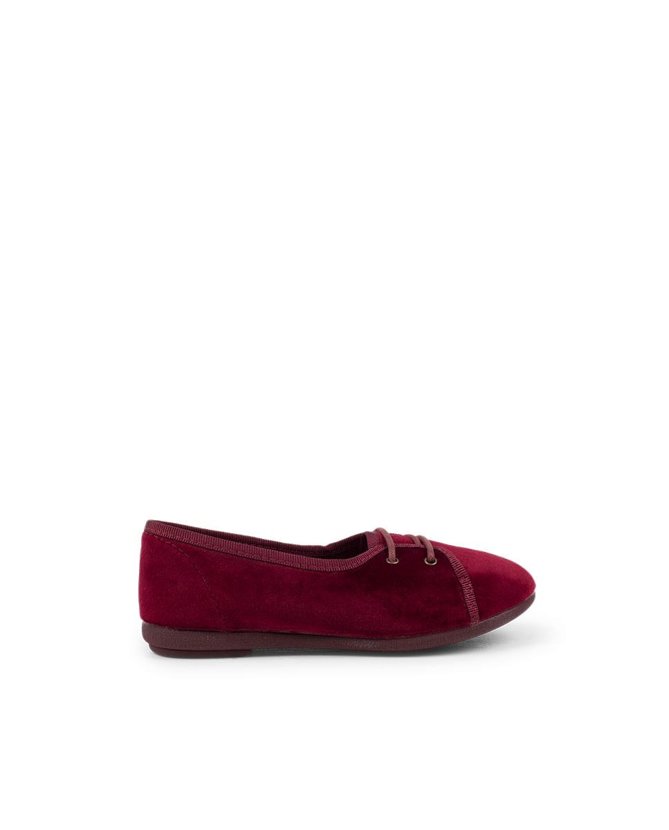 Sapatos de Cordões Infantil de Veludo Tipo Salto Bordeaux-1