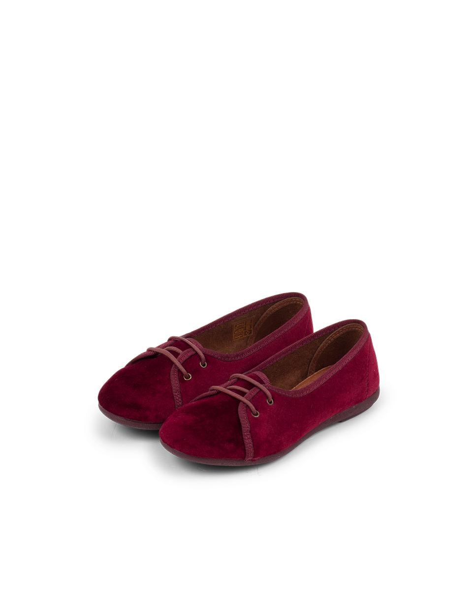 Sapatos de Cordões Infantil de Veludo Tipo Salto Bordeaux-3