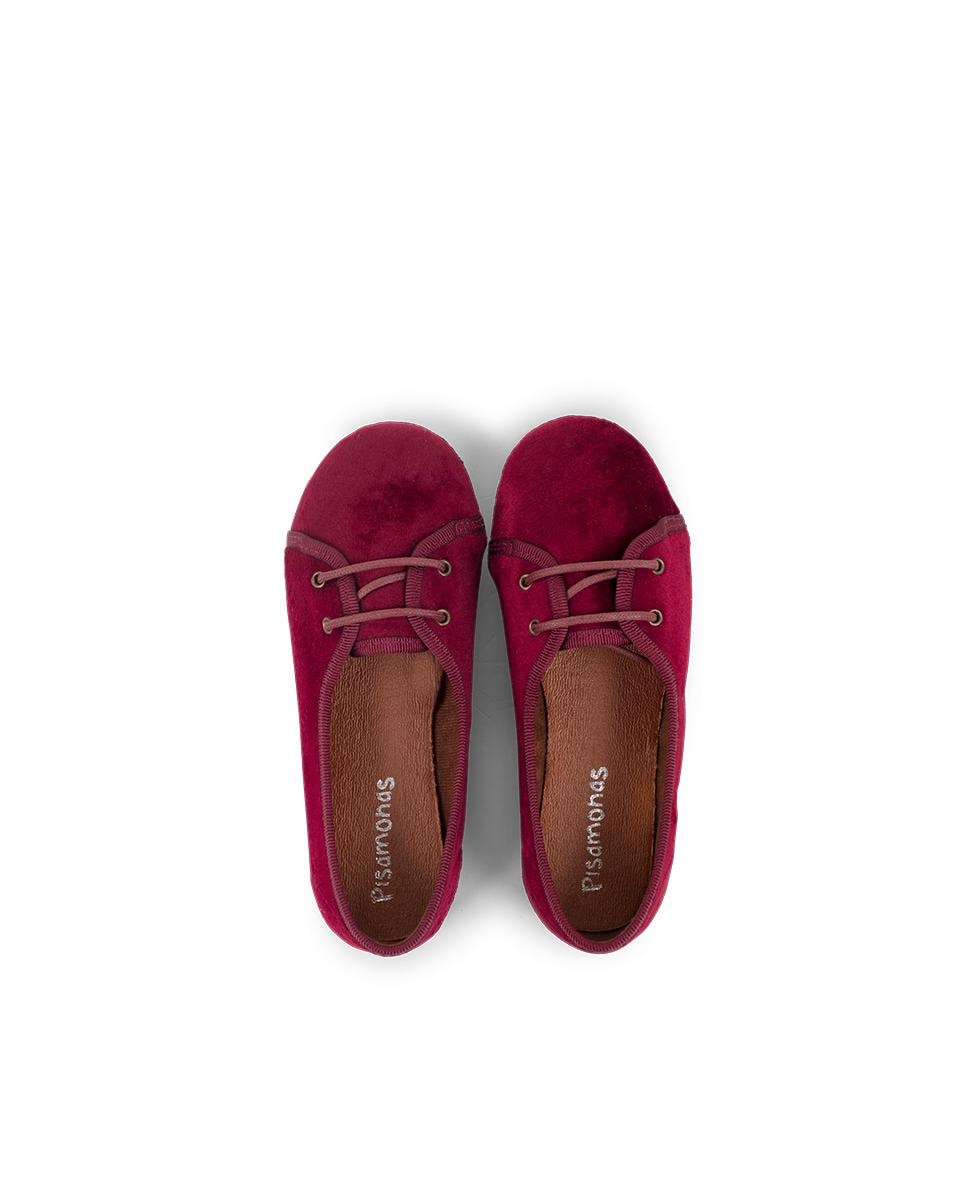 Sapatos de Cordões Infantil de Veludo Tipo Salto Bordeaux-4
