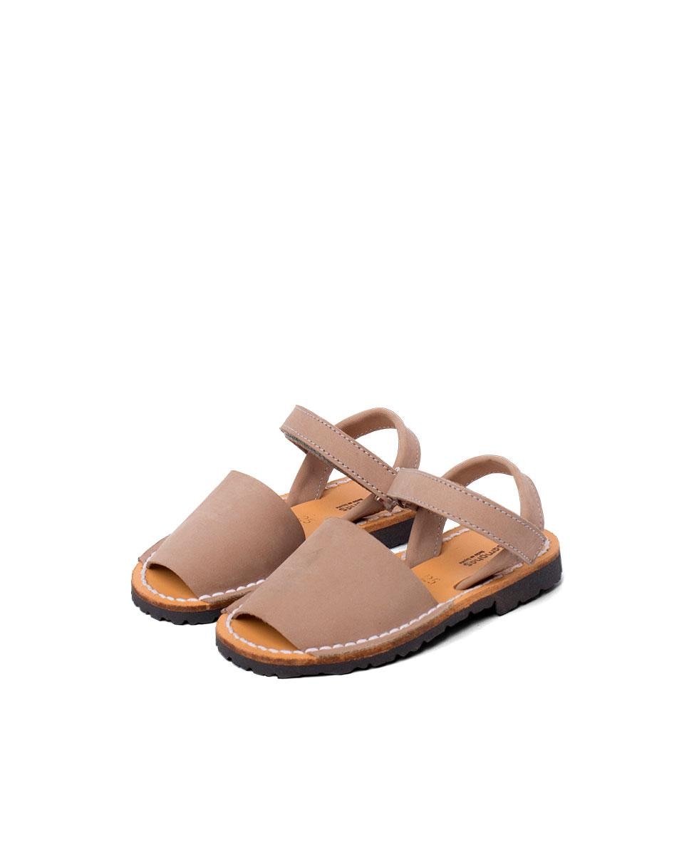 Menorquinas de Criança Avarcas Nobuck com Velcro Pisamonas Taupe-4