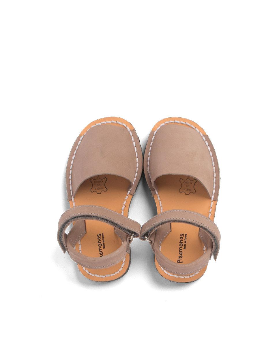 Menorquinas de Criança Avarcas Nobuck com Velcro Pisamonas Taupe-5