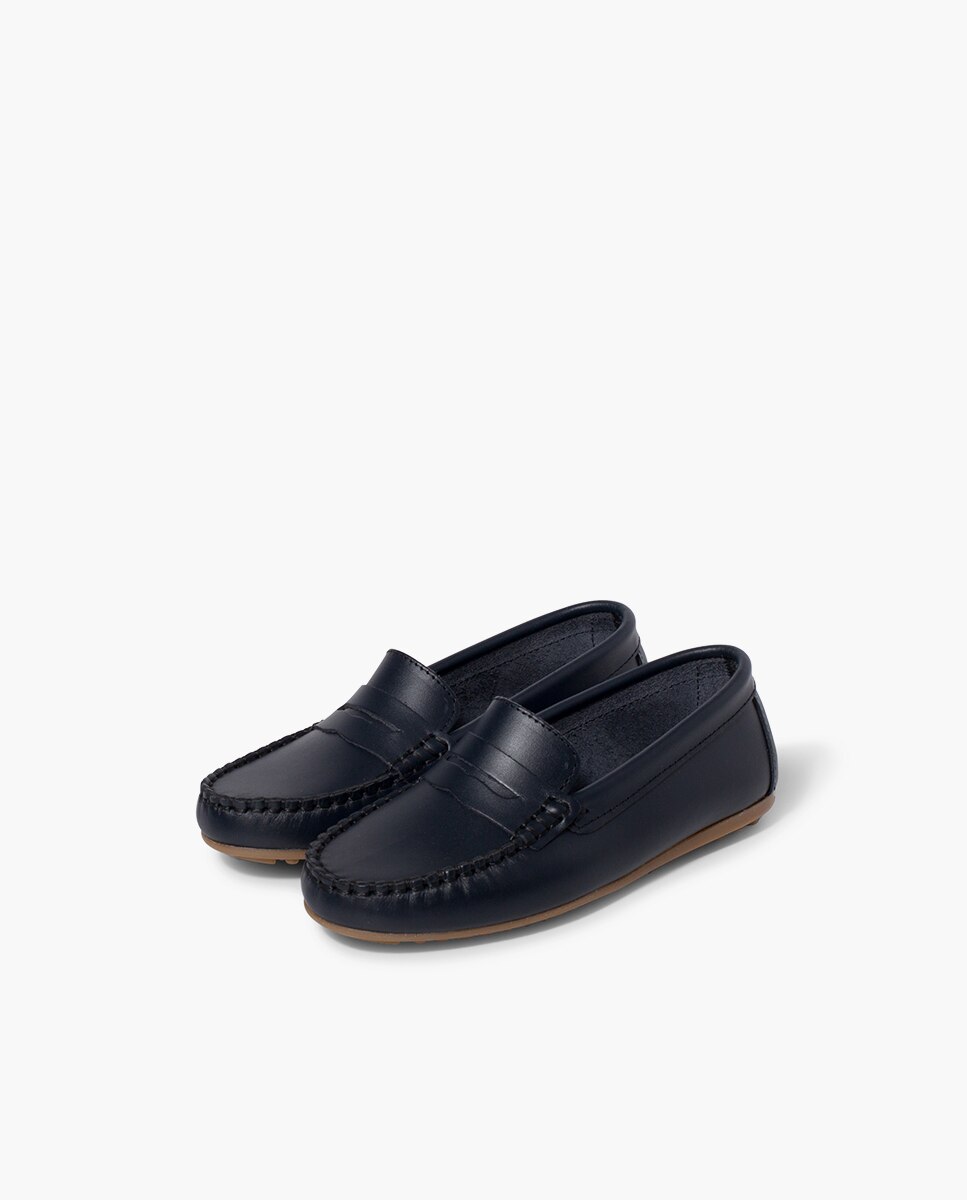 Mocassins Infantil de Pele Pisamonas Azul-marinho-3