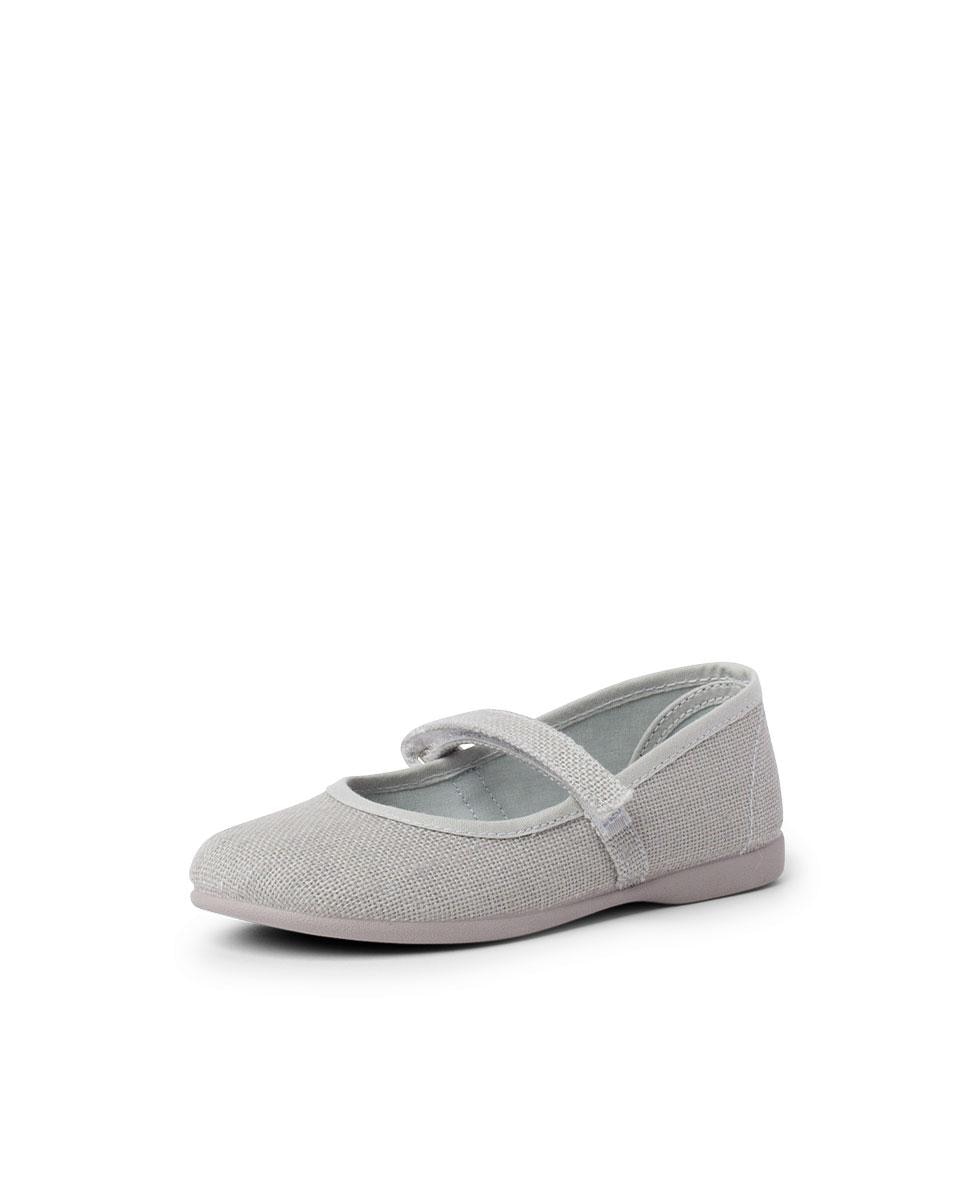 Merceditas Infantil de Linho com Velcro Pisamonas Cinzento-2