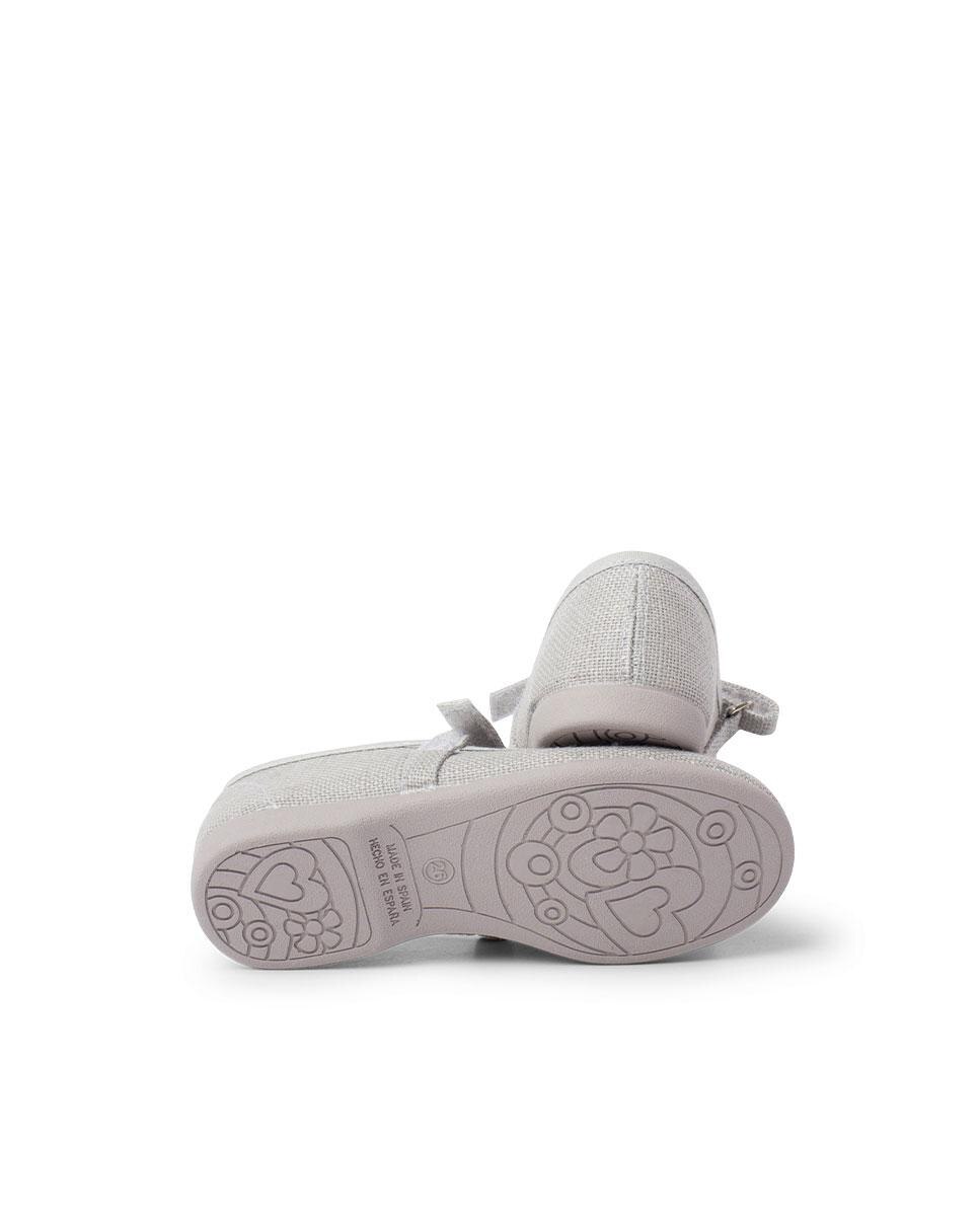 Merceditas Infantil de Linho com Velcro Pisamonas Cinzento-3