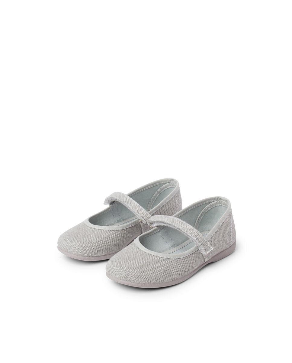 Merceditas Infantil de Linho com Velcro Pisamonas Cinzento-4