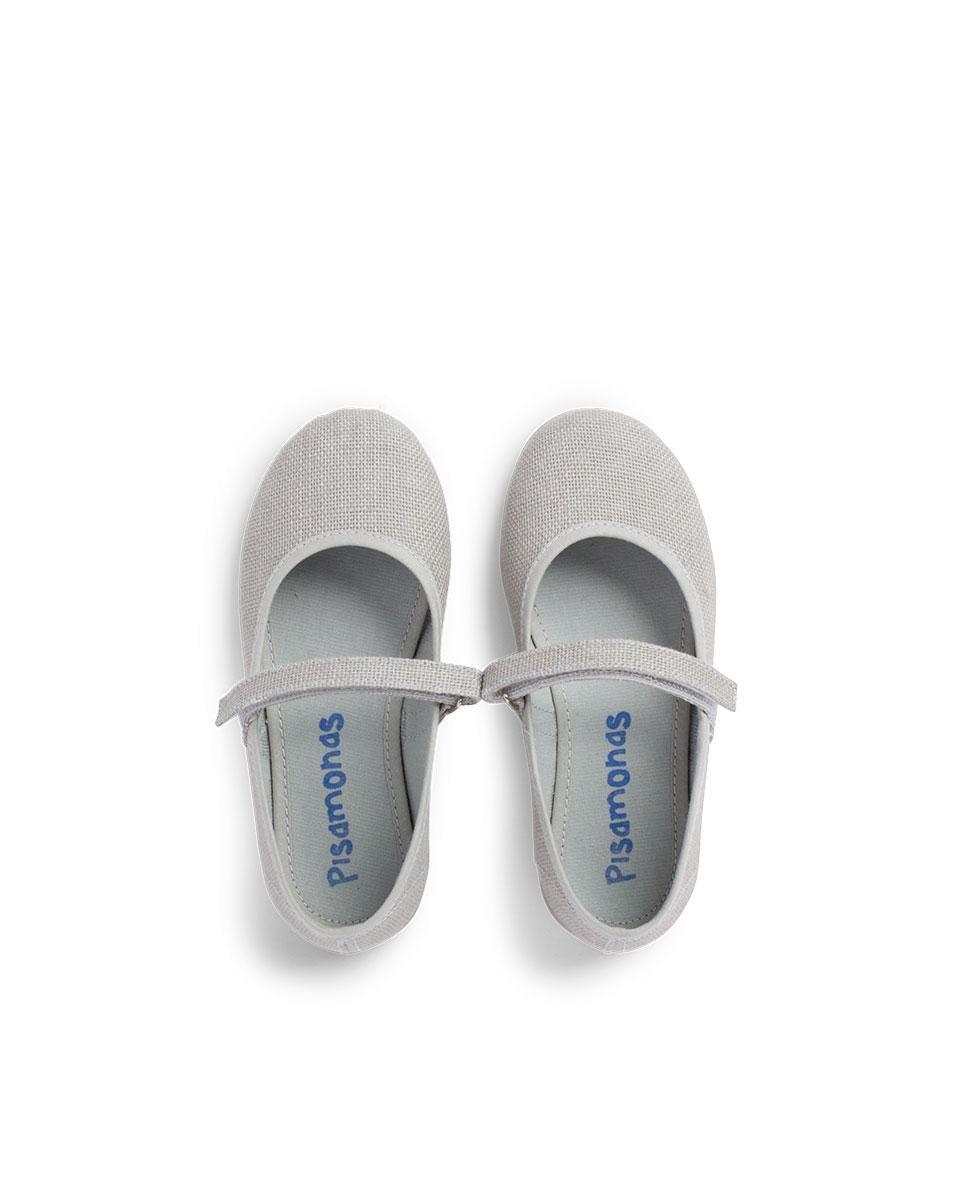 Merceditas Infantil de Linho com Velcro Pisamonas Cinzento-5