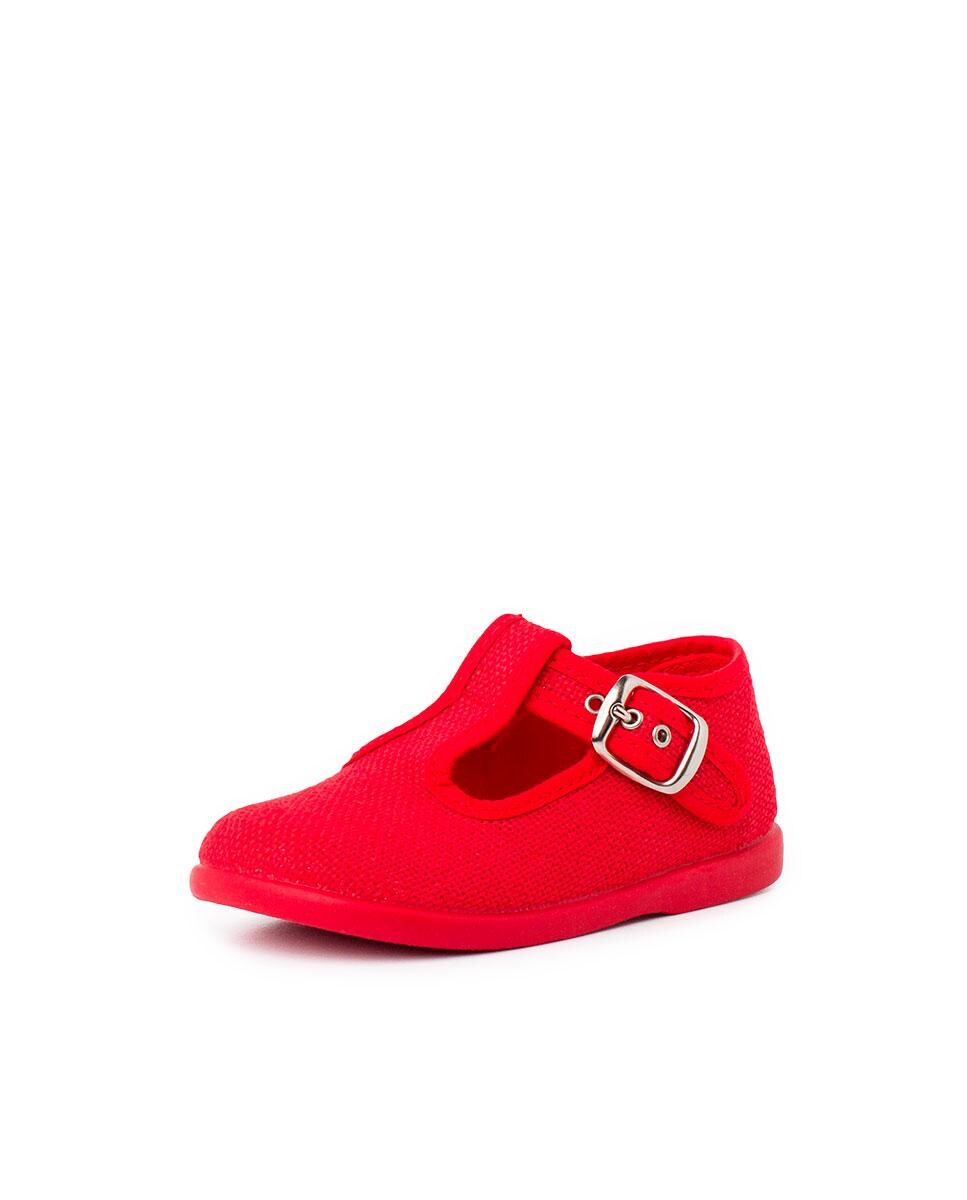 Sapatos Pepito para Bebé de Linho com Fivela Vermelho-2