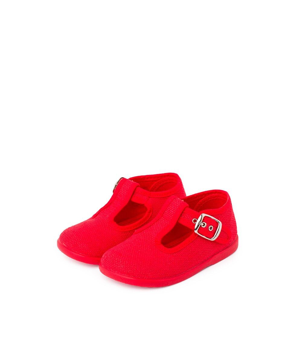 Sapatos Pepito para Bebé de Linho com Fivela Vermelho-4