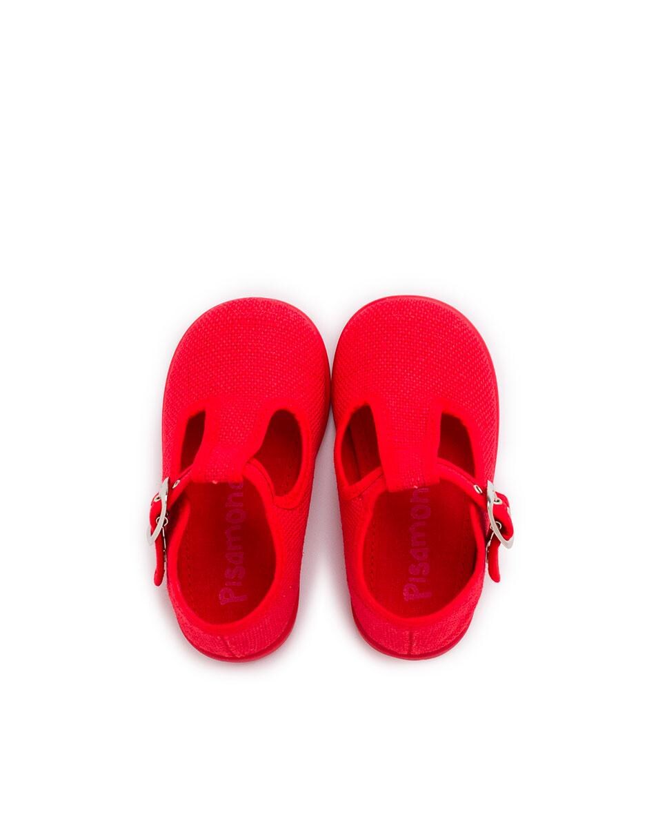 Sapatos Pepito para Bebé de Linho com Fivela Vermelho-5