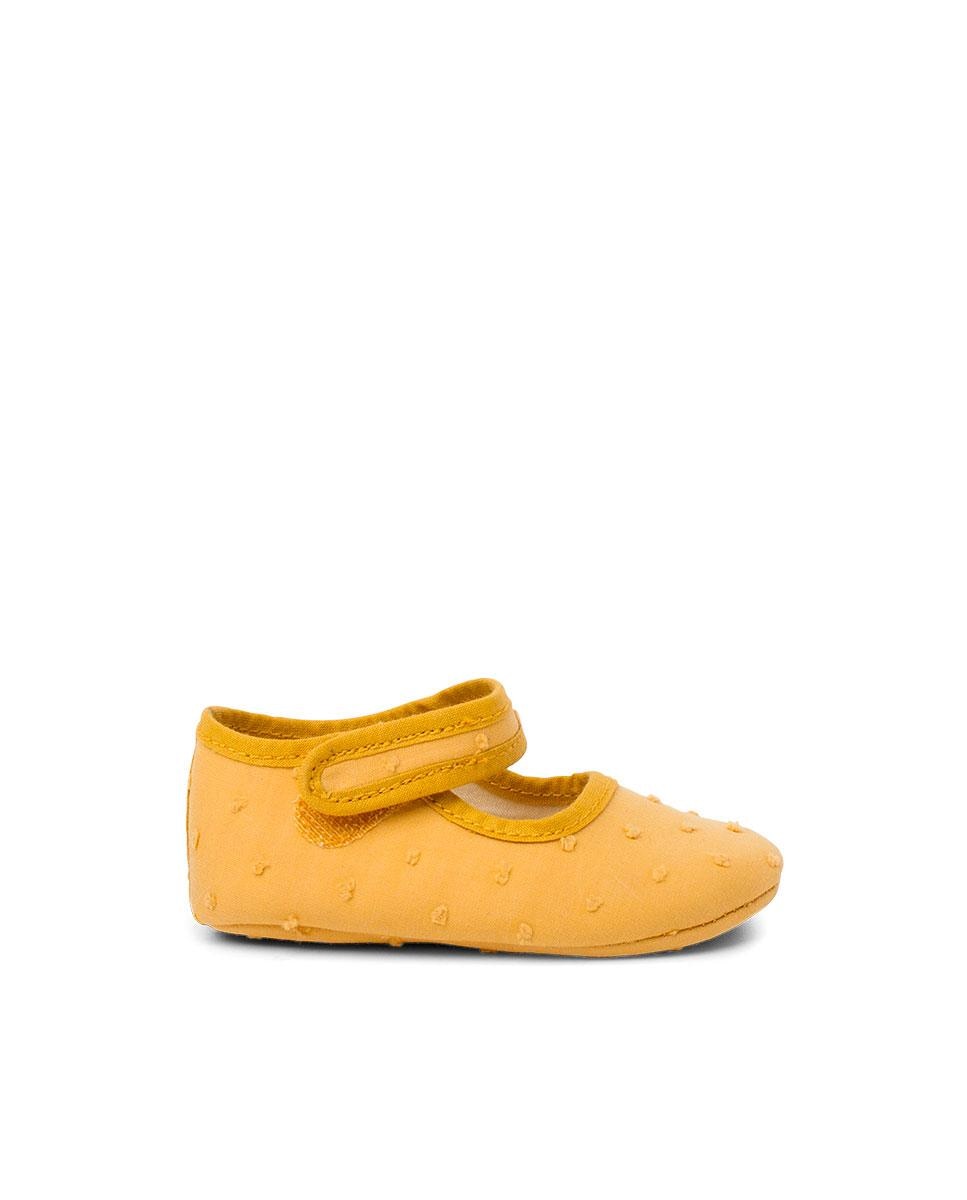 Merceditas para Bebé em Tecido com Velcro Mostarda-1
