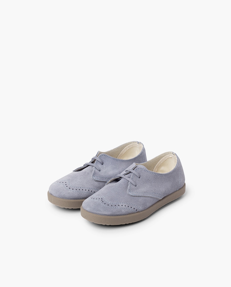 Sapatos de Cordões em Camurça Perfurada Biqueira Pisamonas Azul-3