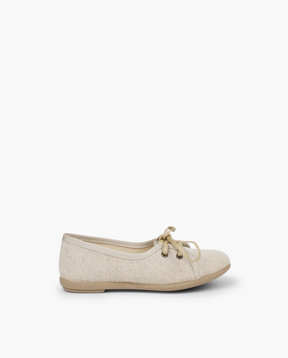 Sapatos de Cordões Infantil Tipo Salto Alto de Linho Bege-1