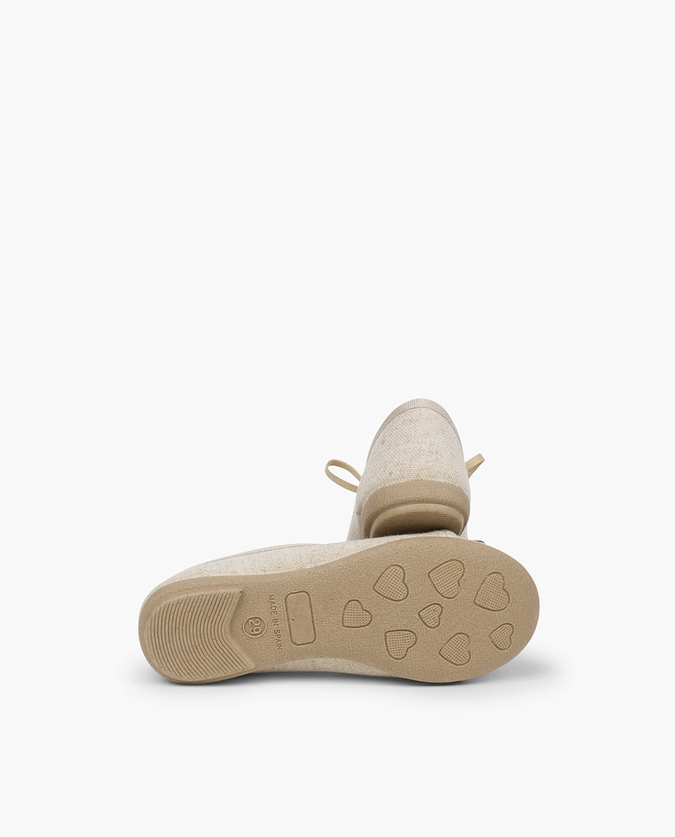 Sapatos de Cordões Infantil Tipo Salto Alto de Linho Bege-2