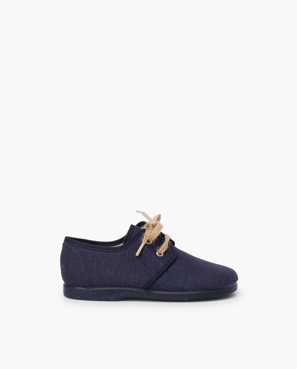 Sapatos de Cordões e Bluchers para Bebé de Lona com Fecho de Cordões Rústicos Pisamonas Azul-marinho-1