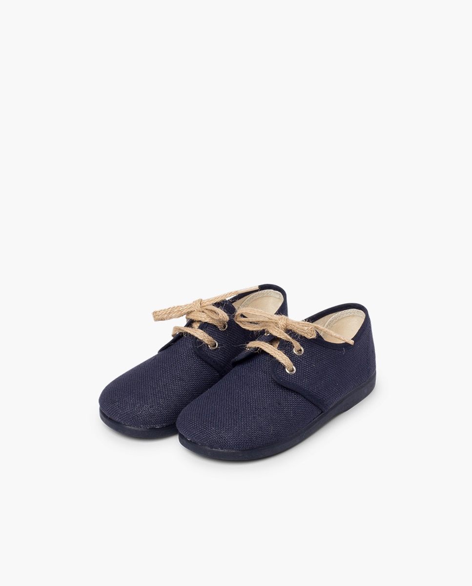 Sapatos de Cordões e Bluchers para Bebé de Lona com Fecho de Cordões Rústicos Pisamonas Azul-marinho-3
