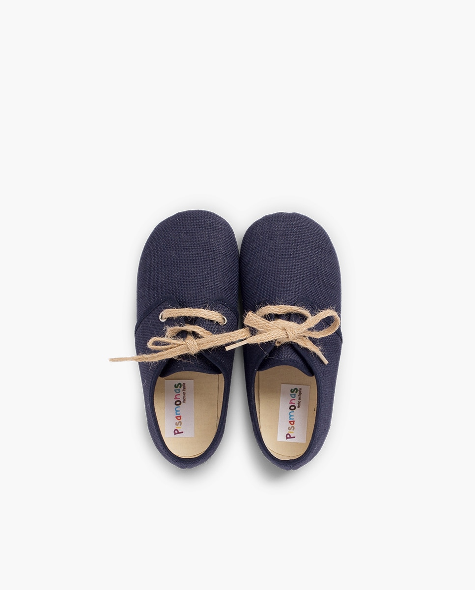 Sapatos de Cordões e Bluchers para Bebé de Lona com Fecho de Cordões Rústicos Pisamonas Azul-marinho-4