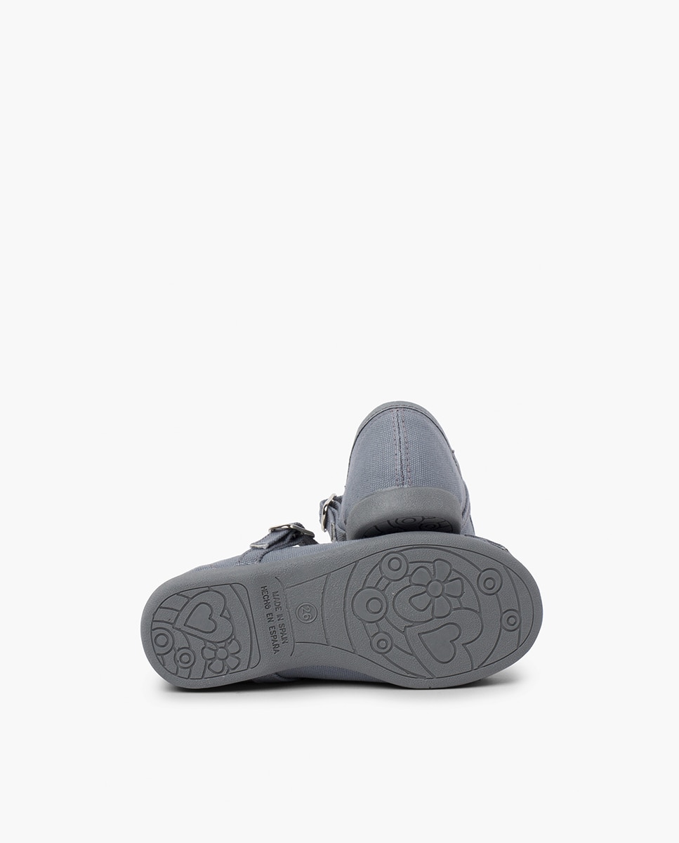 Sapatos de Presilha Infantil em Algodão Orgânico com Biqueira Laço Cinzento-claro-2