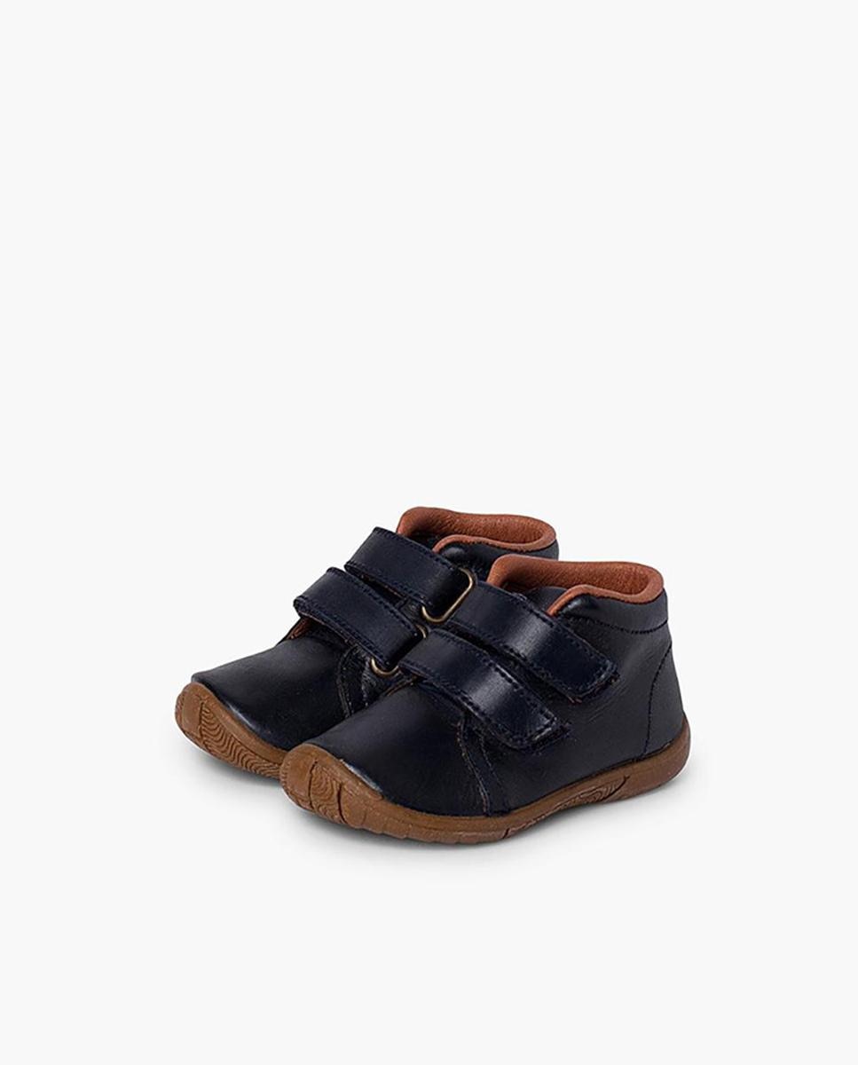 Botins de bebés de pele em castanho Marinho-4