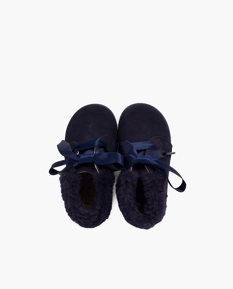 Botas de Bebé em Croute com Boca de Pelo Azul-marinho-5