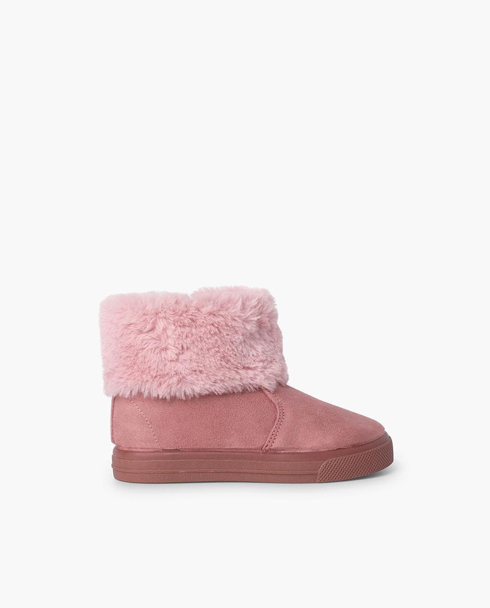 Botas de Bebé com Cano Dobrado de Pelo e Fecho de Correr - Azul-Marinho Rosa-1