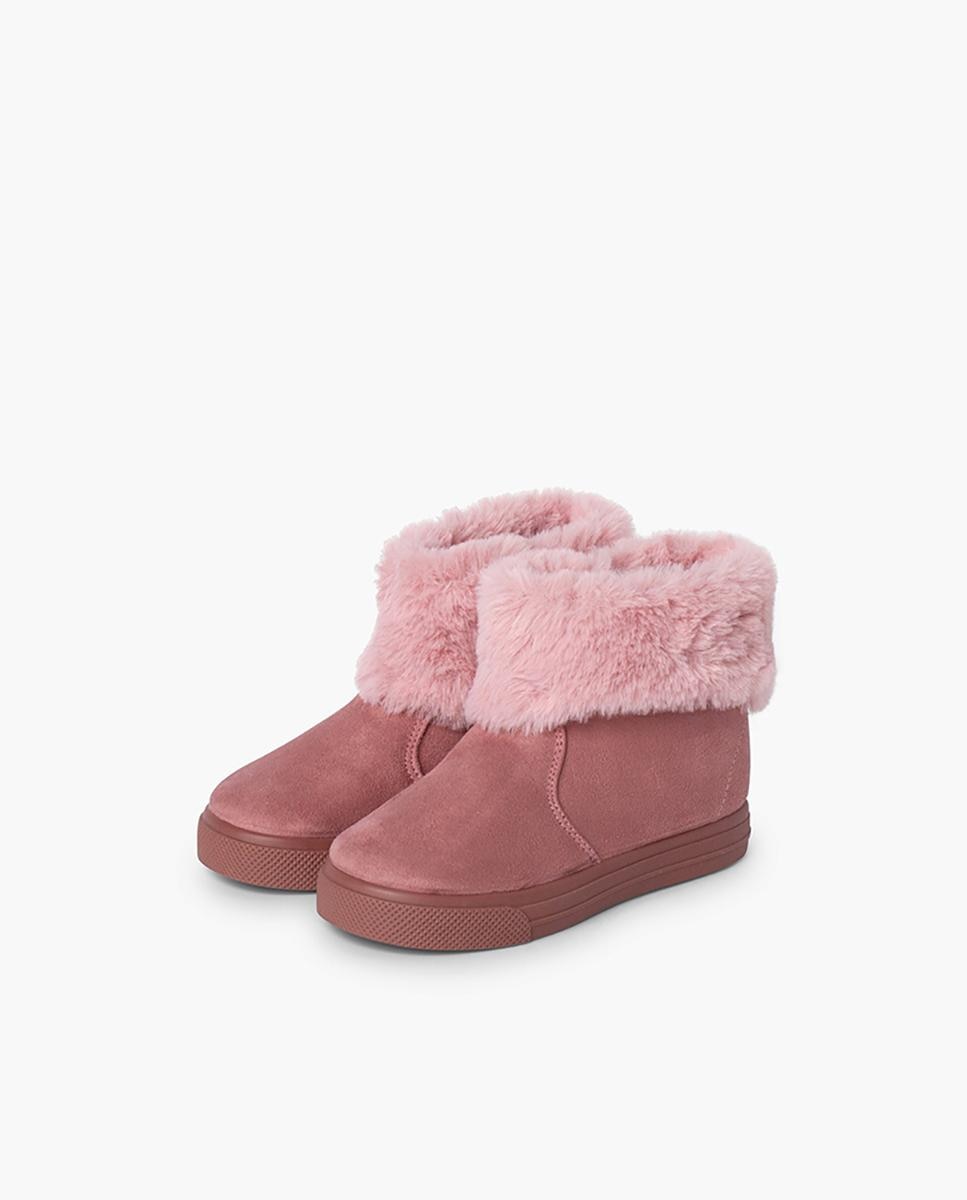 Botas de Bebé com Cano Dobrado de Pelo e Fecho de Correr - Azul-Marinho Rosa-4