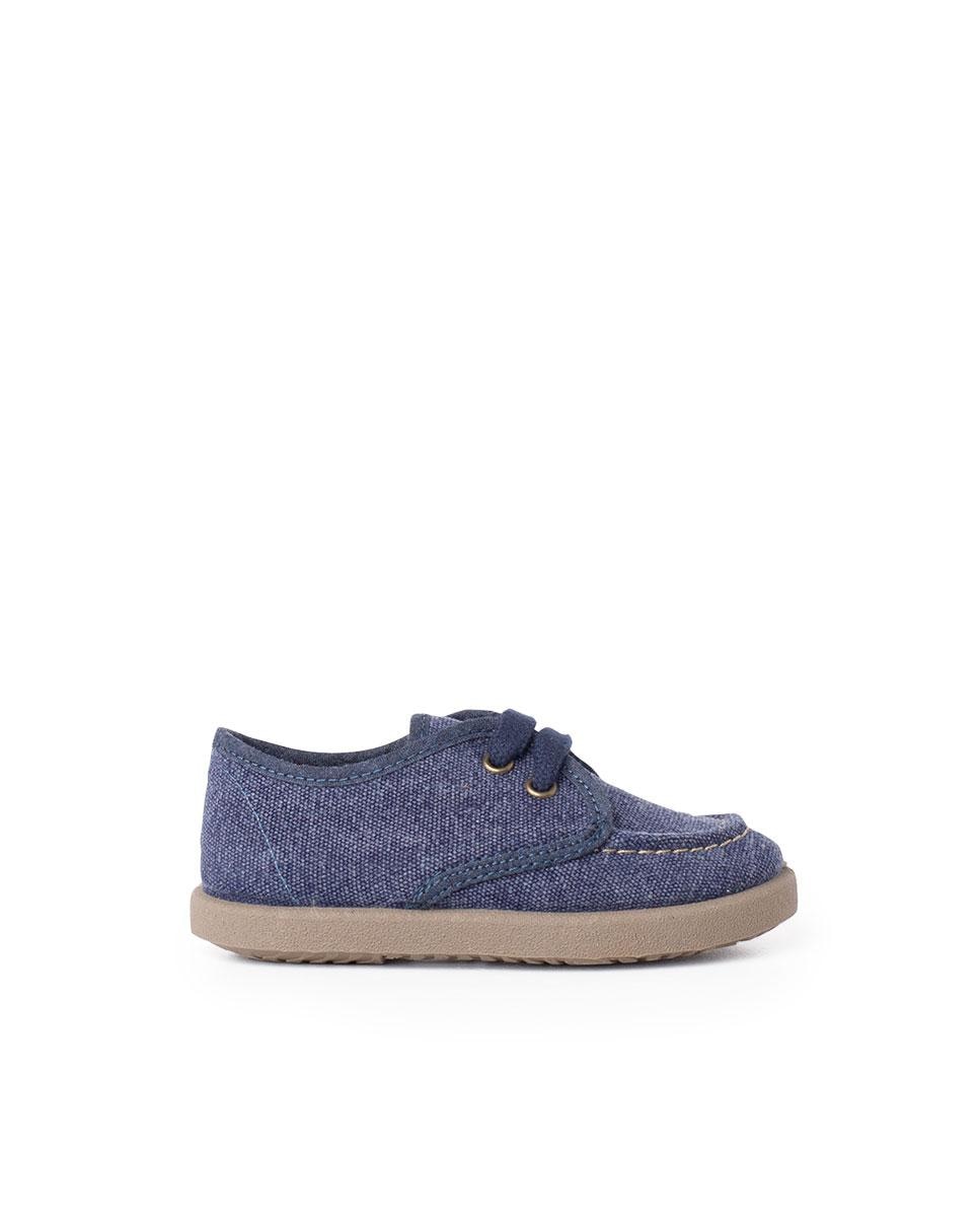 Sapatos de vela de bebé menino de lona em caqui Pisamonas Azul-1