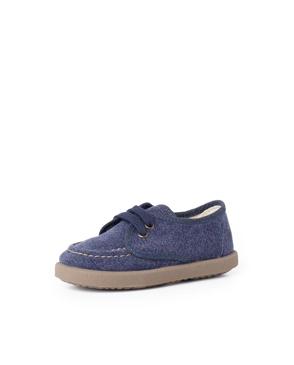 Sapatos de vela de bebé menino de lona em caqui Pisamonas Azul-2