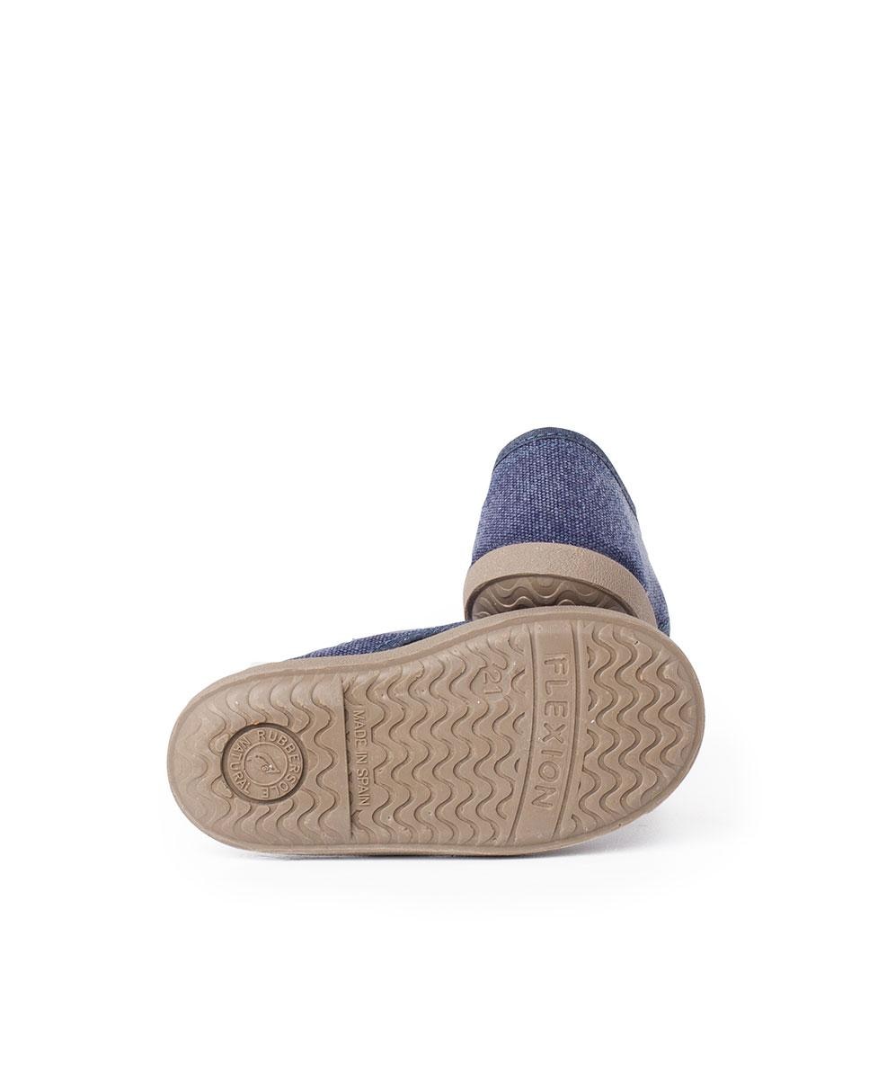 Sapatos de vela de bebé menino de lona em caqui Pisamonas Azul-3
