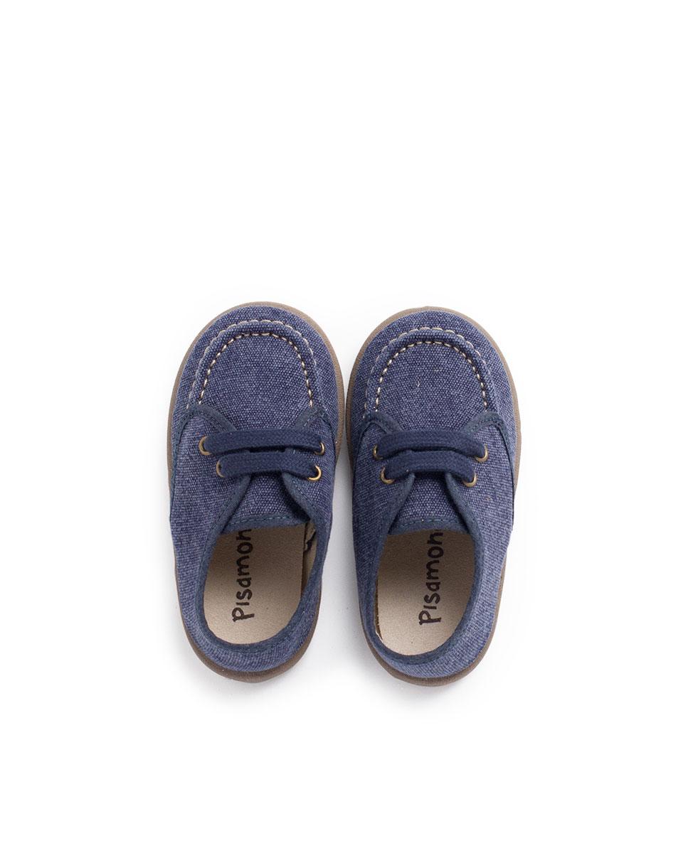 Sapatos de vela de bebé menino de lona em caqui Pisamonas Azul-5