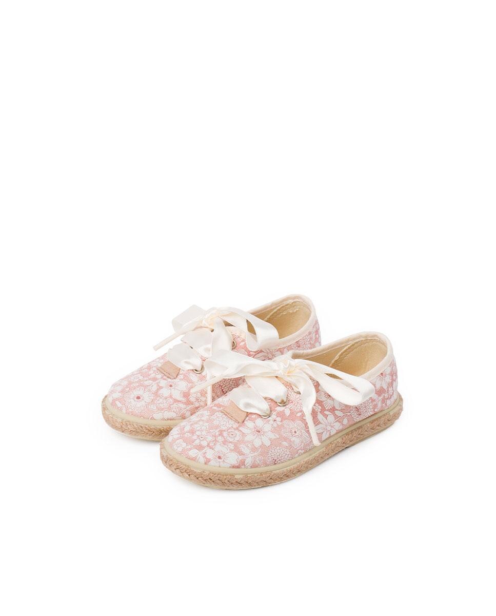 Sapatos de Cordões Infantil de Flores e Juta Pisamonas Bege-4