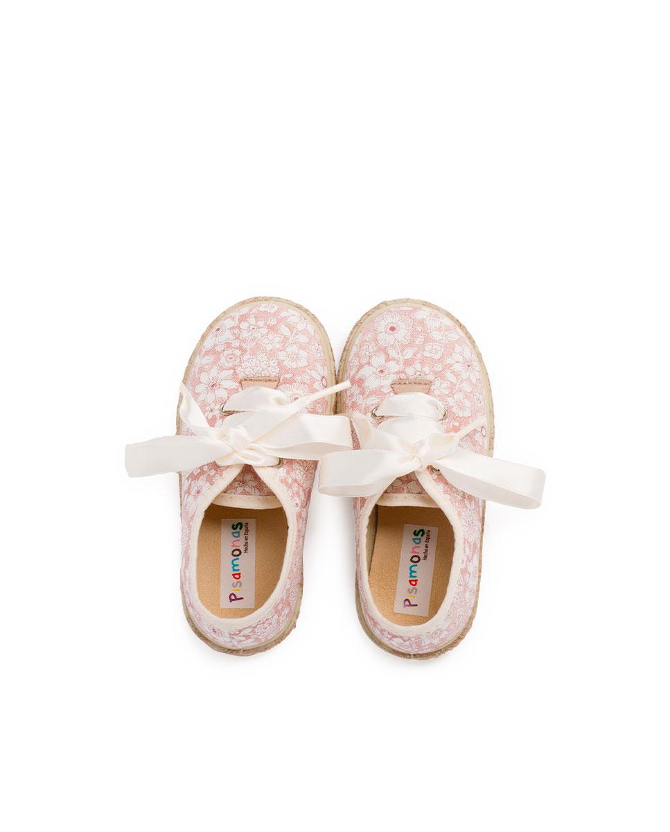 Sapatos de Cordões Infantil de Flores e Juta Pisamonas Bege-5