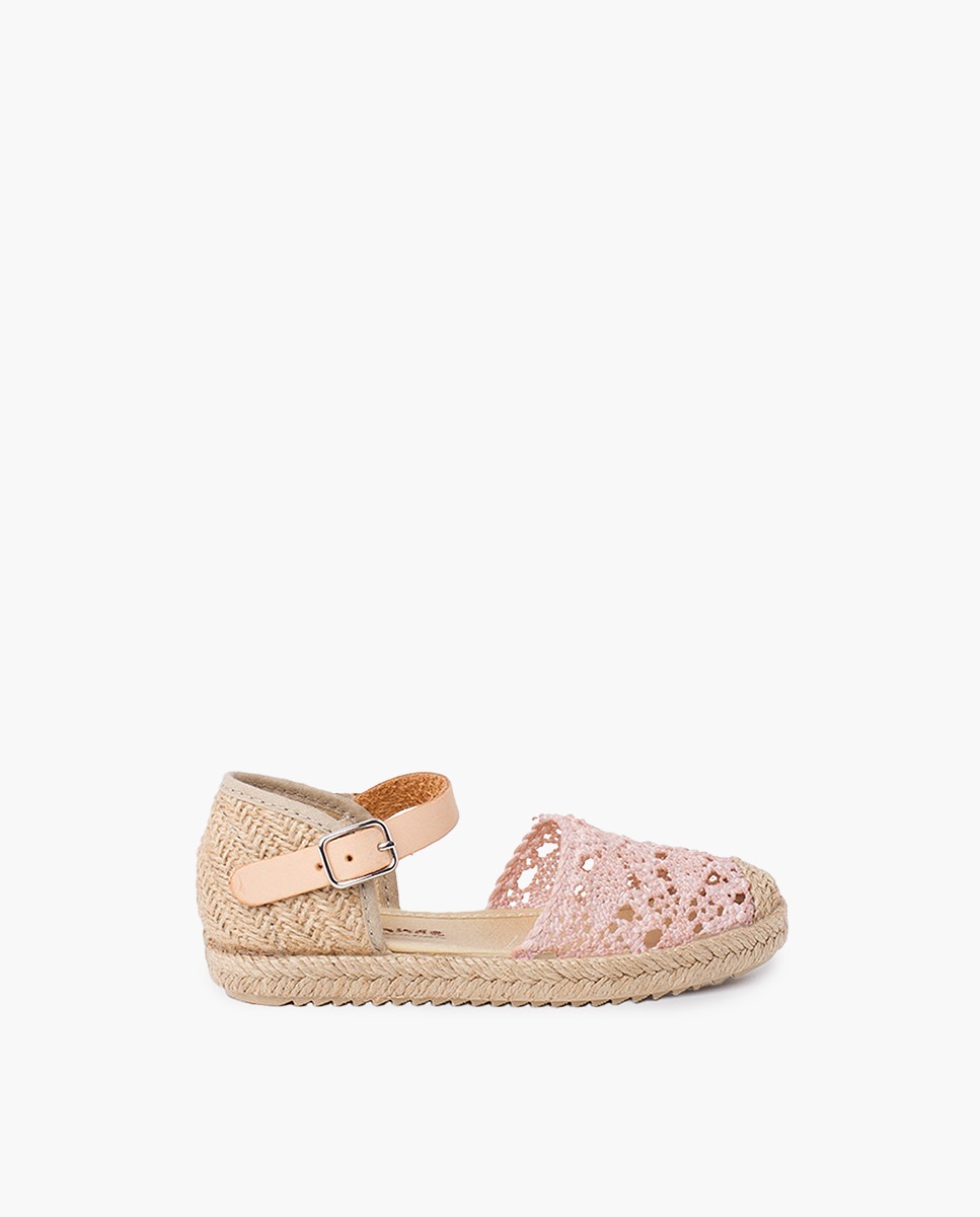 Alpercatas Infantil de Macramé com Fivela Rosa-1