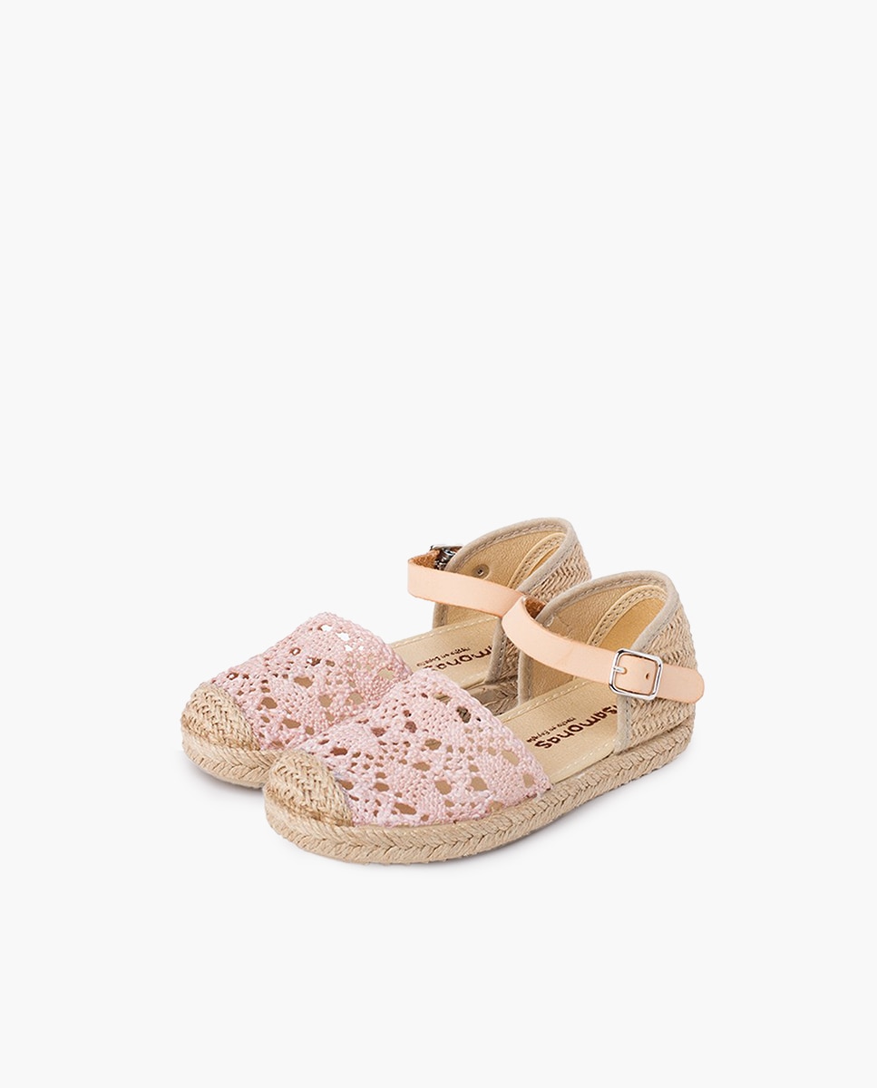 Alpercatas Infantil de Macramé com Fivela Rosa-3