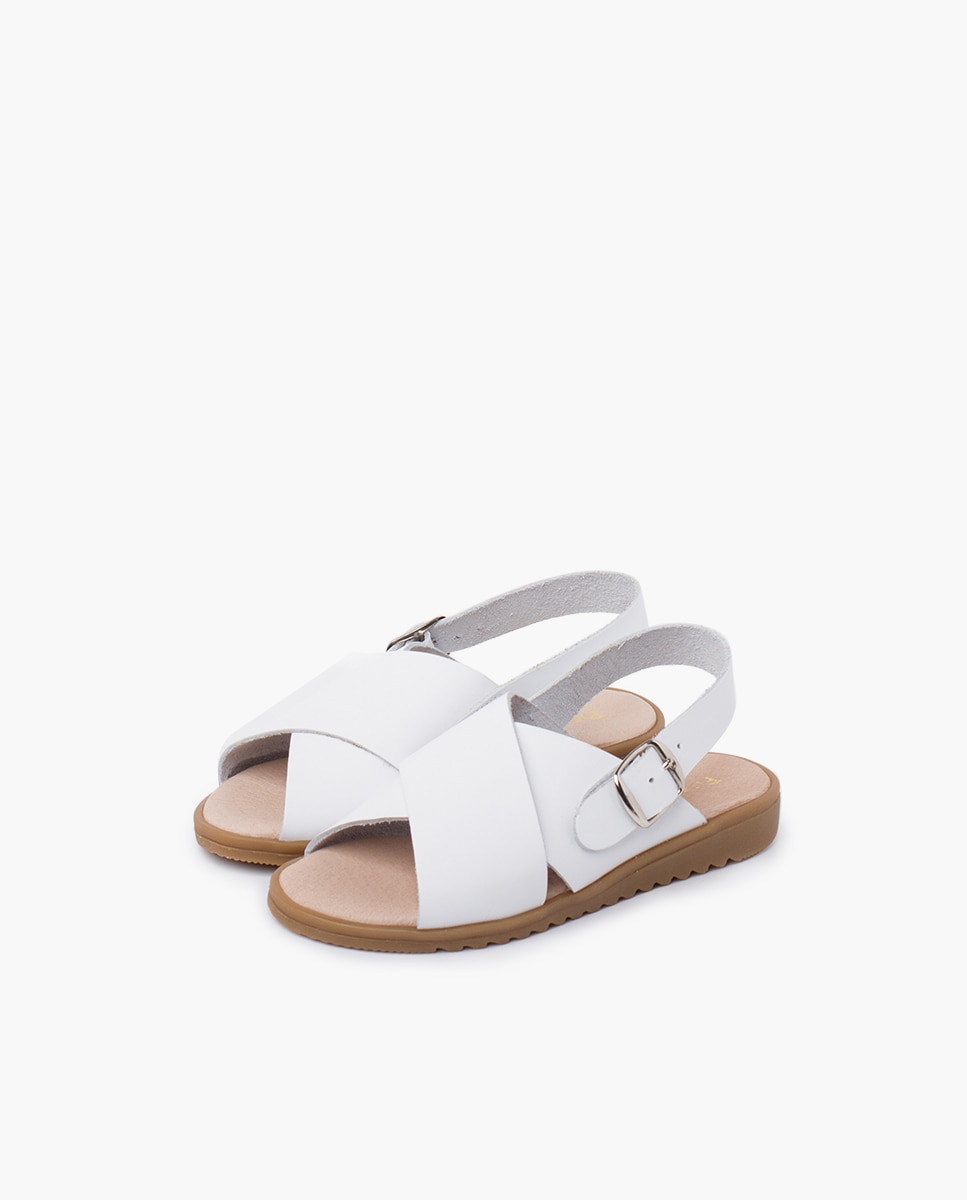 Sandálias Fechadas Infantil em Pele Cruzada com Tiras Largas Pisamonas Branco-3