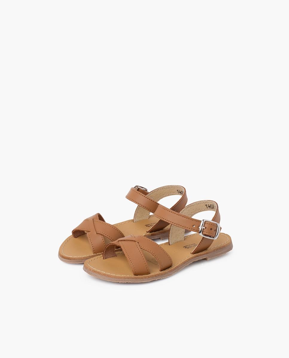 Sandálias Fechadas Infantil em Pele Lisa Cruzada Camel-3