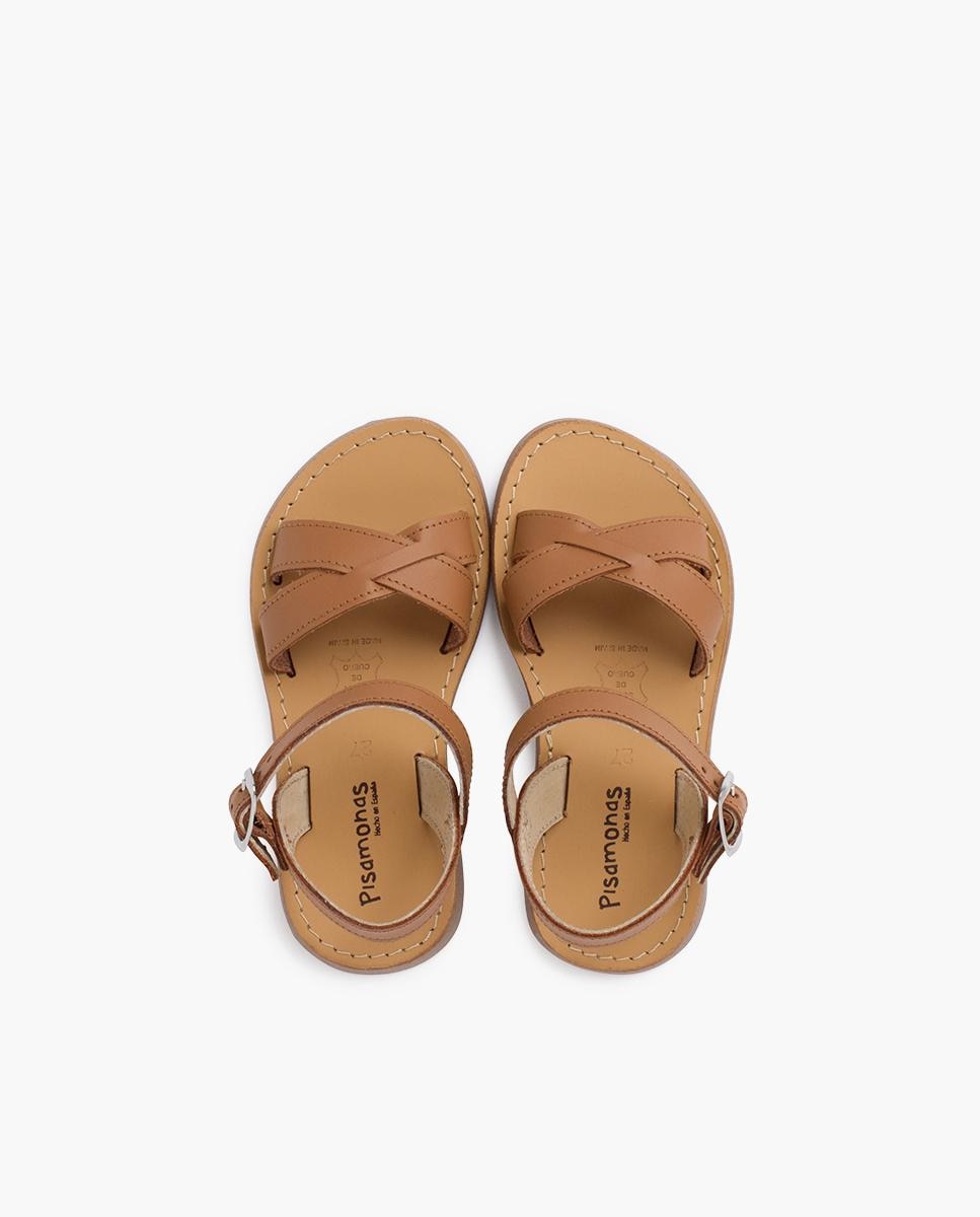 Sandálias Fechadas Infantil em Pele Lisa Cruzada Camel-4