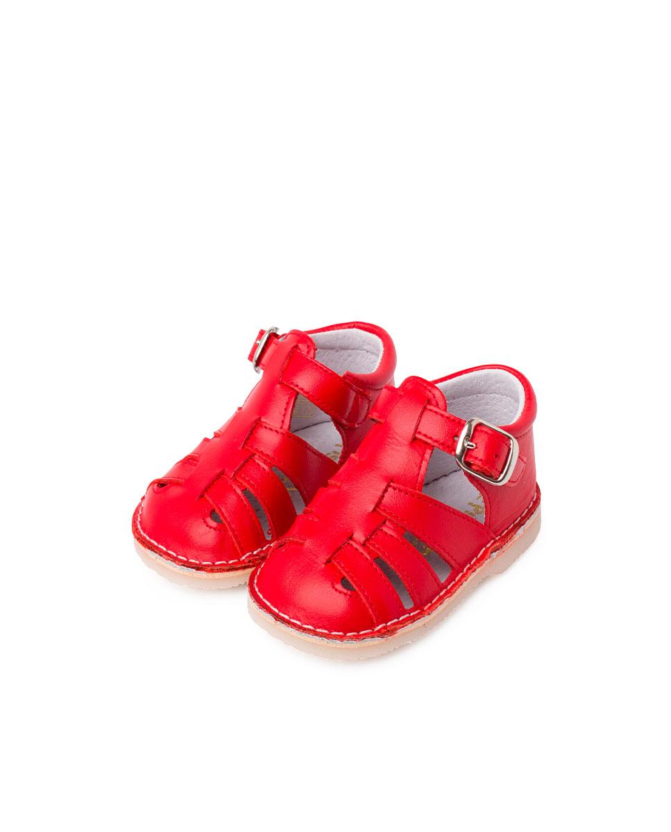Sandálias Fechadas para Bebé de Pele Pisamonas Vermelho-4