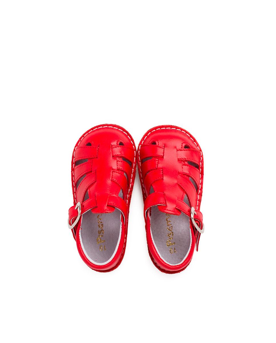 Sandálias Fechadas para Bebé de Pele Pisamonas Vermelho-5