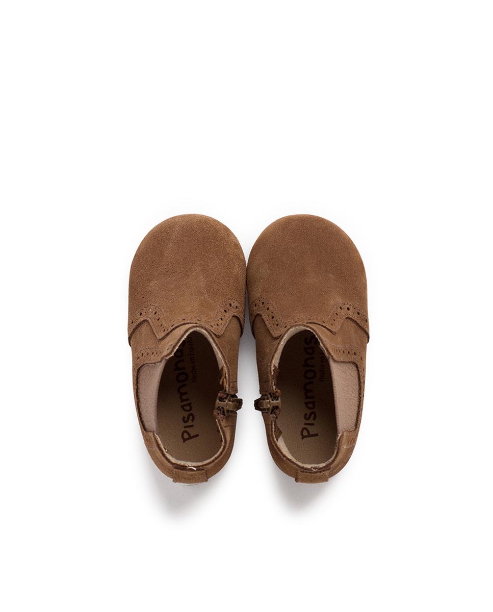 Botas de Bebé em Pele com Fecho Zip Pisamonas Castanho-5